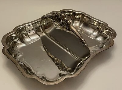 Placa de plata Lunt V-38 dividida rectangular vegetal 2 secciones servidor 11 3/4" Foto 1 de 4