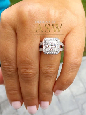 IGI CERTIFIED 14K SOLID WHITE GOLD PRINCESS DIAMOND ENGAGEMENT RING 3.70CT F VS2 - Image 1 of 4