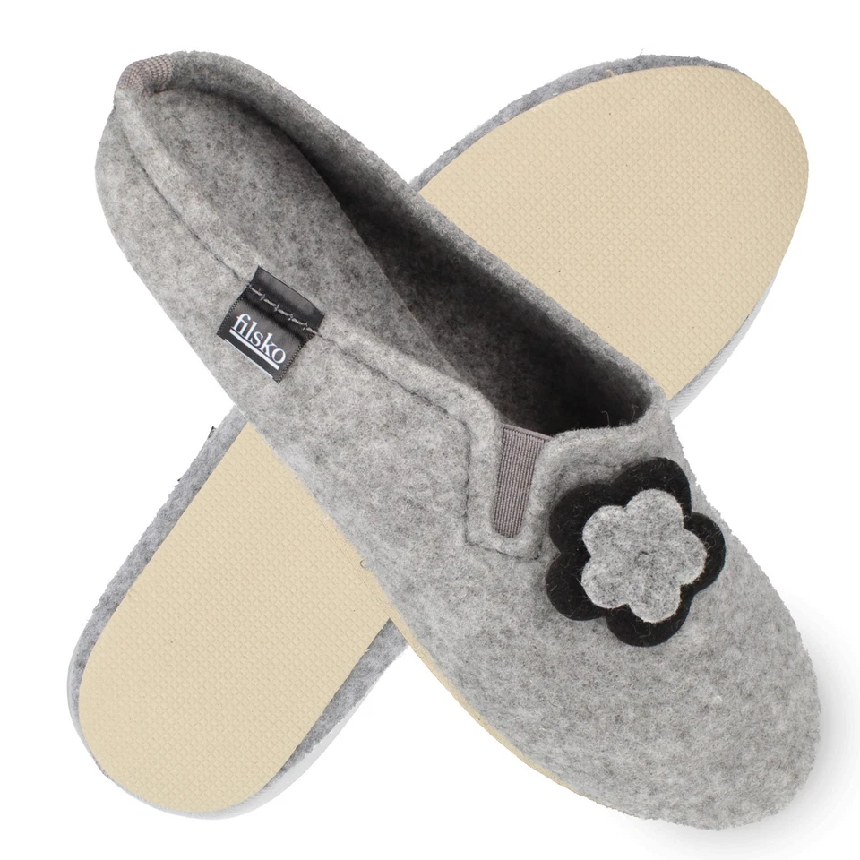 Hausschuhe Damen Filz Gummisohle mit Blume Gr. 36-42 filsko Fils