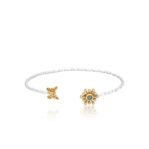 18k Gold Plated Butterfly and Flower Bangle Sterling Silver Twisted Wire Cuff - Picture 1 of 6