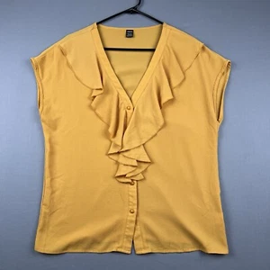 Shein Women's Top SIze L Yellow Sleeveless Blouse Button-Up V-Neck - Picture 1 of 8