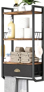 Bathroom Storage Organizer Wall Mounted, 3 Tier Bathroom Towel Rack Shelf with S - Picture 1 of 9