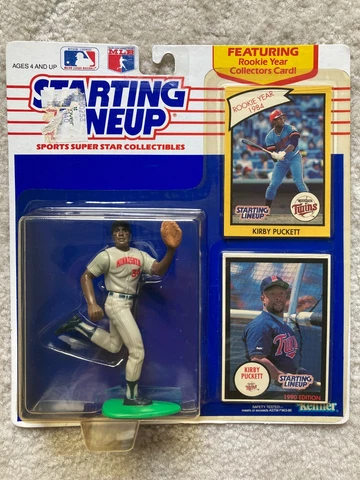 1990 KIRBY PUCKETT Starting Lineup, Twins Outfielder, w/Rookie Card & 1990 Card Cover