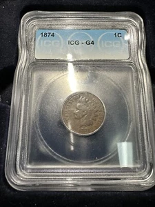 1874 1C Indian Head Cent ICG G4 - Picture 1 of 2