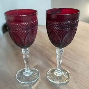 Cristal D’Arques Durand Crystal ANTIQUE RUBY  Water Wine Goblets Set of 2 8”  - Picture 1 of 8