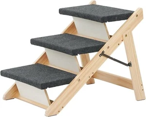 3 Tier Foldable Wooden Pet Ladder, Perfect for Beds and Cars Up to 110 Pounds - Picture 1 of 6