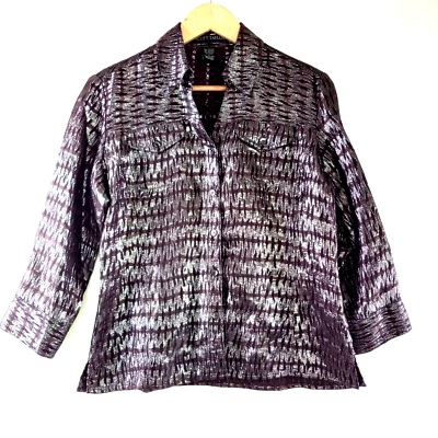 Camisa Top Scott Taylor De Colección Para Mujer Talla Grande Marrón Plata Manga 3/4 Glamour Foto 1 de 4