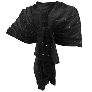 Elegante SCIARPA Plissettata Foulard Sciale, Donna Coprispalle Cerimonia Nero - Foto 1 di 2