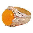 Light Men Ring Natural Yellow Carnelian Agate Aqeeq 925 Sterling Silver Sharaf