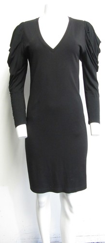 LOVE MOSCHINO black V neck drape shoulder stretch jersey shift dress sz 42 6