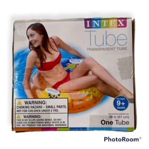Lot 2) Intex Pool Float Swim Ring Tube Transparent Beach 38” Tropical Orange New - Picture 1 of 4