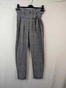 Bershka Ladies Size Uk 4 Check Pattern Paperbag Trousers - Picture 1 of 11