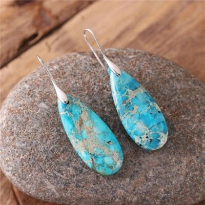 Pendientes colgantes de lágrima de piedra azul natural pendientes colgantes de piedras preciosas azules boho Foto 1 de 3