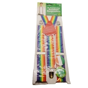 Rainbow Mens Clip On Trouser Braces Suspenders Pride Braces Clover Pin - Picture 1 of 5