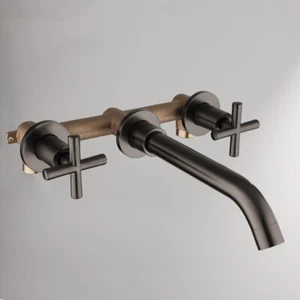Rubinetto miscelatore lavabo vasca bagno vasca lavandino gun metal 3 pz diffuso montaggio a parete - Foto 1 di 9