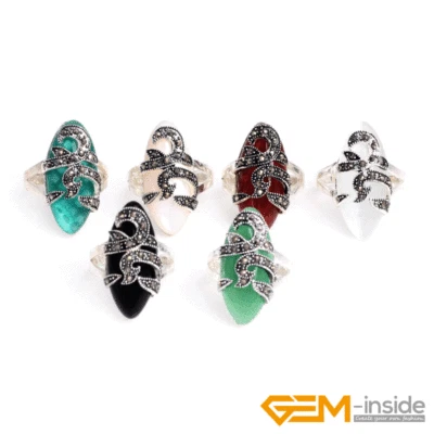 Dijes de joyería de jade con piedras preciosas naturales anillos regalo marcasita plata tibetana 14x29 mm Foto 1 de 4