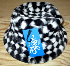 MENS EIGHTY EIGHT FAUX FUR BLACK WHITE CHECKED BUCKET HAT ONE SIZE - Picture 1 of 2
