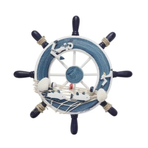 Rudder Wall Decoration Nautical Wheel Fishing Net Shell Home Ship Pirate - Picture 1 of 9