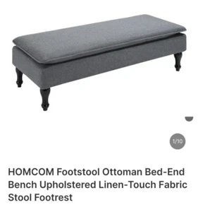 HOMCOM Grey Footstool Ottoman Bench Linen Touch Fabric Stool Footrest BNIB - Picture 1 of 4