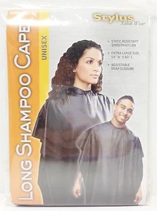 STYLUS SALON WEAR LONG SHAMPOO CAPE UNISEX 54"W x 60"L SMOOTH NYLON #5021BK - Picture 1 of 1