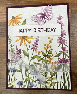 Stampin Up Kartenset Happy Birthday zierliche Blumen Schmetterling - macht 4 Karten - Bild 1 von 3