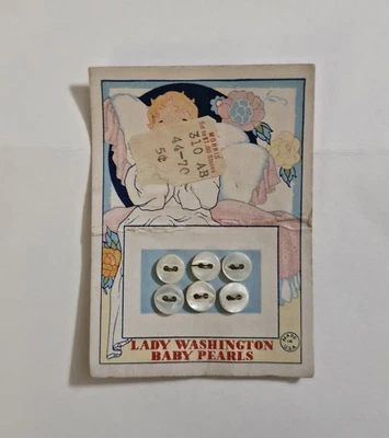Vintage 2-Hole Buttons Lady Washington Baby Pearls White Pearl/Shell 6 pcs 7.6mm - Image 1 of 4