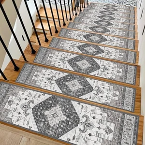 15 Pezzi Pedate per Scale in Ciniglia Antiscivolo per Tappeto 8" x 30", 15pz 30x8 Grigio  - Foto 1 di 7
