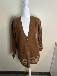 Cape Island Knitters 100% Wool Embroidered Vintage Grandmacore Cardigan Size Sm - Picture 1 of 6
