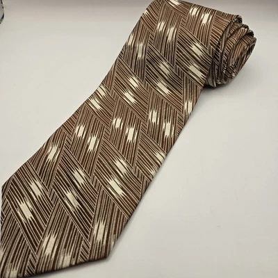 Corbata para hombre Steven Land tejido de seda geométrica abstracta marrón Foto 1 de 4