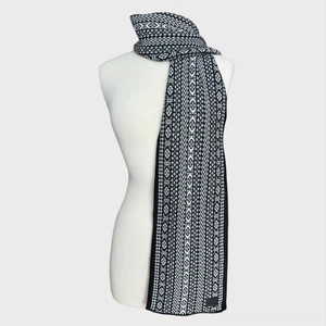 Moon Shadow Wool Blend Black and White Nordic Winter Scarf Soft Cozy Cabin Core - Picture 1 of 8