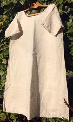 VTG French Antique Tunic Smock Dress Nightshirt Chore Workwear Heavy Flax Linen - Image 1 of 4