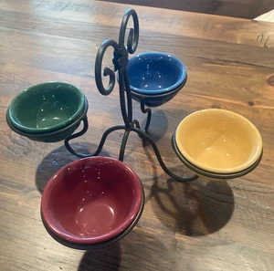 Longaberger Wrought Iron Condiment/Dessert Caddy 4 Bowls Woven Traditions - Picture 1 of 6