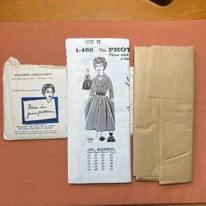 Vintage Mail Order Sewing Pattern 1-486 Misses' Dress Size 12 Unprinted FF - Picture 1 of 5