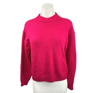 H&M Pink Ribbed Knit Trim Mock Neck Oversized Pullover Sweater Top Size XS - Picture 1 of 4