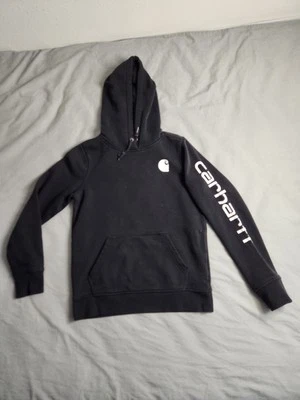Carhartt Clarksburg Spellout Hoodie Sweatshirt Womens Sz XS Relaxed Black 102791 - Image 1 of 4