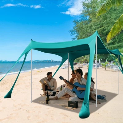 Tienda de playa portátil refugio solar con 8 bolsas de arena 10x10 pies Upf50+ protección UV Foto 1 de 4