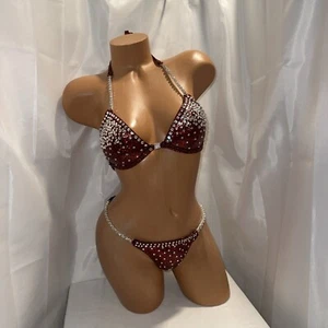 NPC Competition Bikini Posing Anzug Rot/Schwarz Hologramm 32 B CUP Small Size - Bild 1 von 4