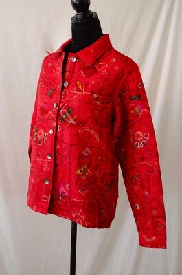 Chaqueta Laura Ashley Roja Bordada Acolchada Estilo Cuadrado Talla L Foto 1 de 4