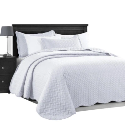 3 Piece Embossed Quilted Bedspread King Size Comforter Set Coverlet Bed Throws - Image 1 of 4