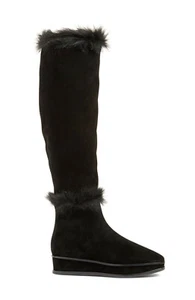 $650 TORY BURCH Marcel Genuine Shearling Wedge Boot FUR BLACK 6 (JB15) - Picture 1 of 10
