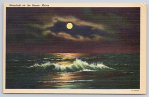 1932 Mondlicht auf dem Ozean Maine Curt Teich Leinen Postkarte - Bild 1 von 2