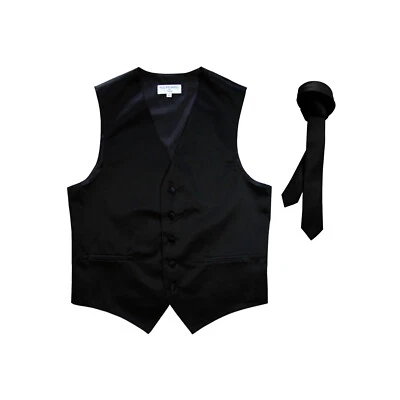 New Men's Formal Tuxedo Vest Waistcoat_1.5" skinny Necktie Black wedding prom - Image 1 of 4