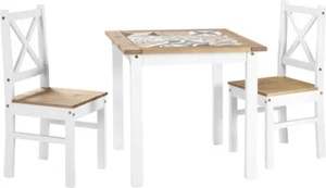 Salvador 1Plus2 Tile Top Dining Set, White, Wood, 2 Seater - Picture 1 of 5