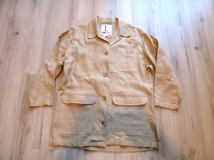 LARRY LEVINE Sport 100% Raw Linen Safari Blazer Jacket Beige Women's Small - Picture 1 of 10