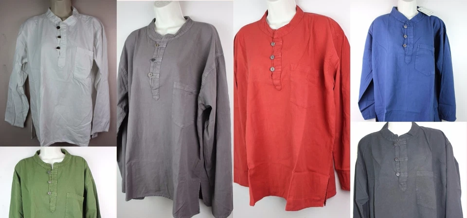 РУЧНАЯ РАБОТА Хлопковая Легкая Рубашка без Воротника Фестиваль Курта Бабушка Повседневный Топ CS31 - Изображение 1 из 1