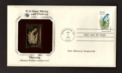 Postal Cover -U.S. - First Day - State Birds & Flowers - Gold Replica 1982 - Image 1 of 2