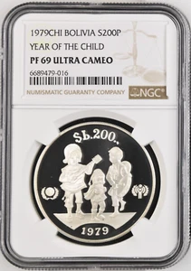 1979 Bolivia Silver 200 Pesos - International Year of the Child - NGC PF 69 UC - Picture 1 of 4