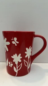 Starbucks 2007 Red White Floral Flowers Butterflies Coffee Cup Mug 12 oz - Picture 1 of 9