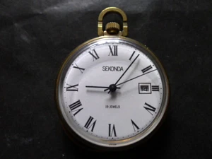Sekonda 19 Jewel Gold Plated Open Front Fob Watch.. Date Window... TLC. - Picture 1 of 6