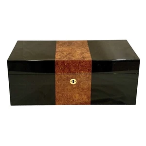 New! Piano Black and Burl Storage Box With Lock And Key - Picture 1 of 6